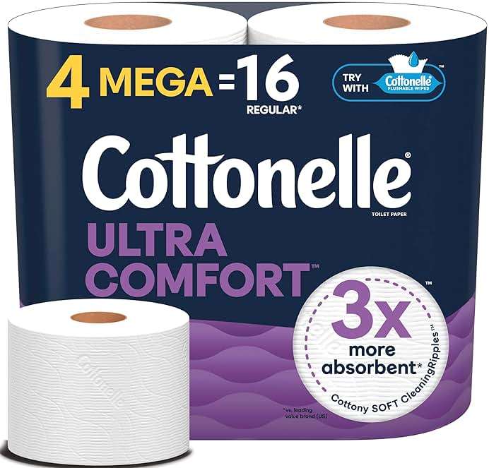 Cottonelle Ultra Comfort Soft Toilet Paper, 4 Mega Rolls = 16 Regular Rolls - Image 1