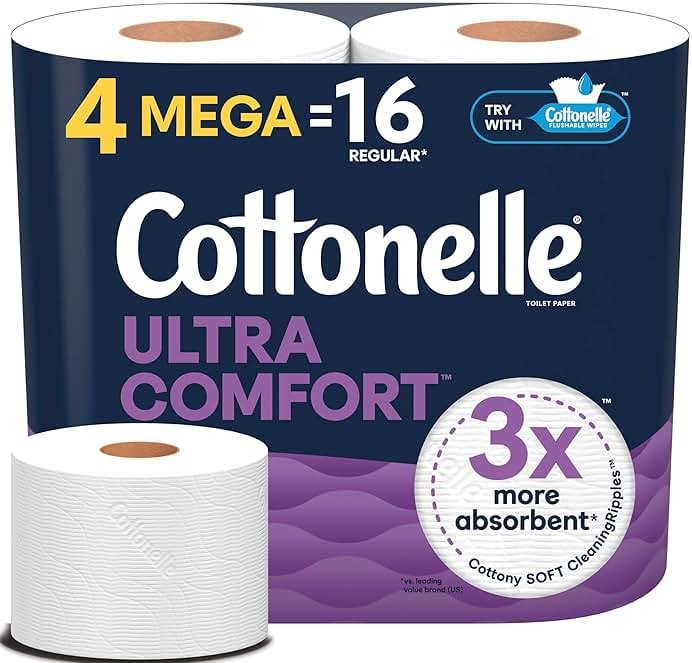 Cottonelle Ultra Comfort Soft Toilet Paper, 4 Mega Rolls = 16 Regular Rolls - Product Image