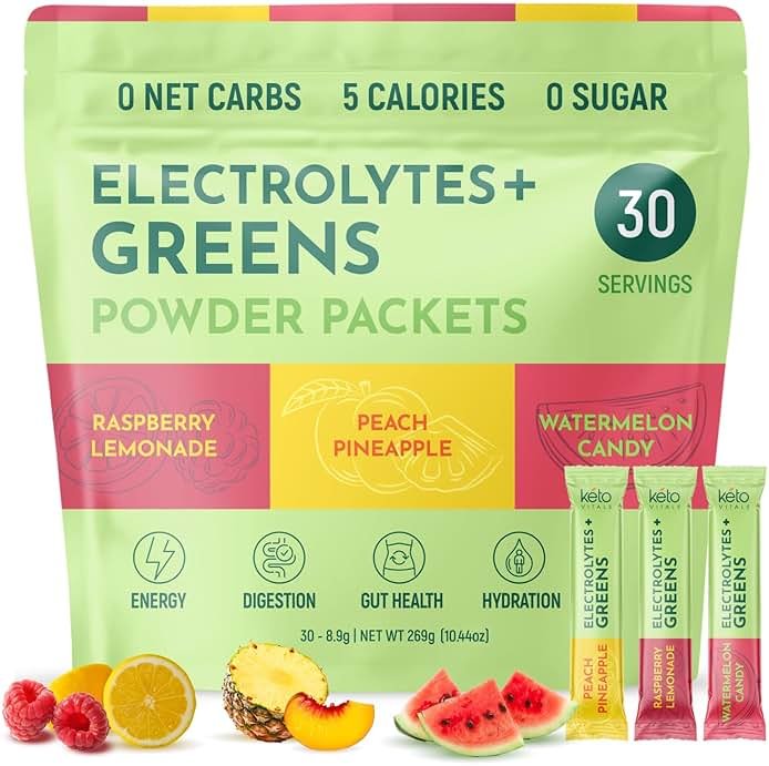 Keto Vitals Keto Electrolytes Plus Greens Superfood Powder Packets - 30 Servings Super Greens Powder Packets with Sugar Free Electrolytes for Hydration, Gut Health & Digestion - Green Drink Mix - Product Image