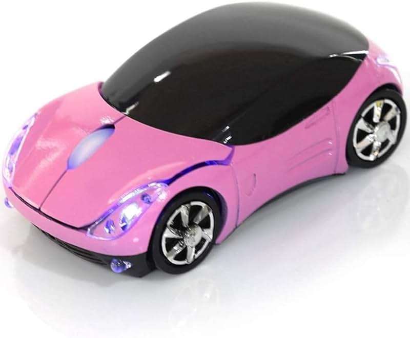 HuGuWdy Pink Wireless Car Mouse - 2.4G Wireless with USB Receiver, Optical Mouse for PC, Laptop, Tablet - Win XP/Vista/7/ME/2000/Mac OS Pink Mouse for Her for Christmas - Image 1