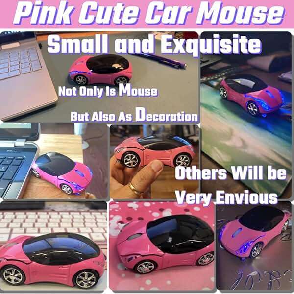 HuGuWdy Pink Wireless Car Mouse - 2.4G Wireless with USB Receiver, Optical Mouse for PC, Laptop, Tablet - Win XP/Vista/7/ME/2000/Mac OS Pink Mouse for Her for Christmas - Image 4