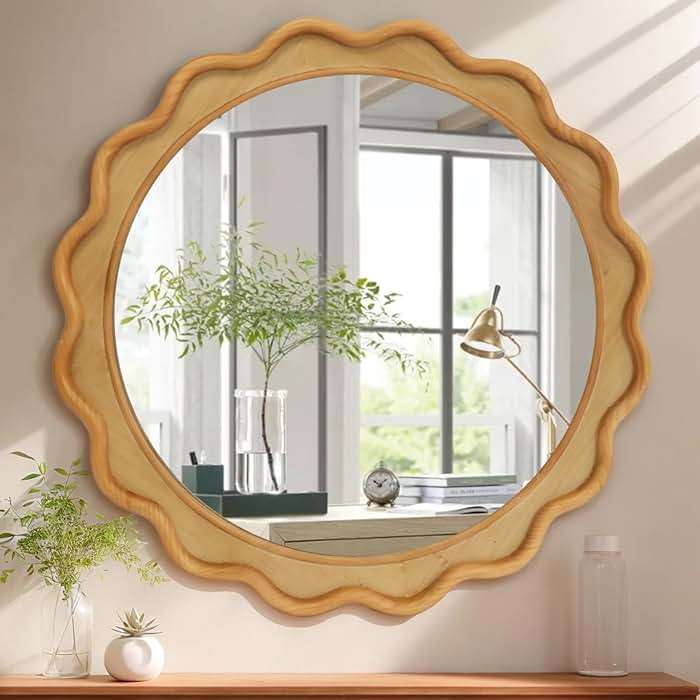 RiteSune Round Mirror 30 Inch, Farmhouse Wall Decor, Large Rustic Circle for Living Room, Bathroom, Entryway - Image 1