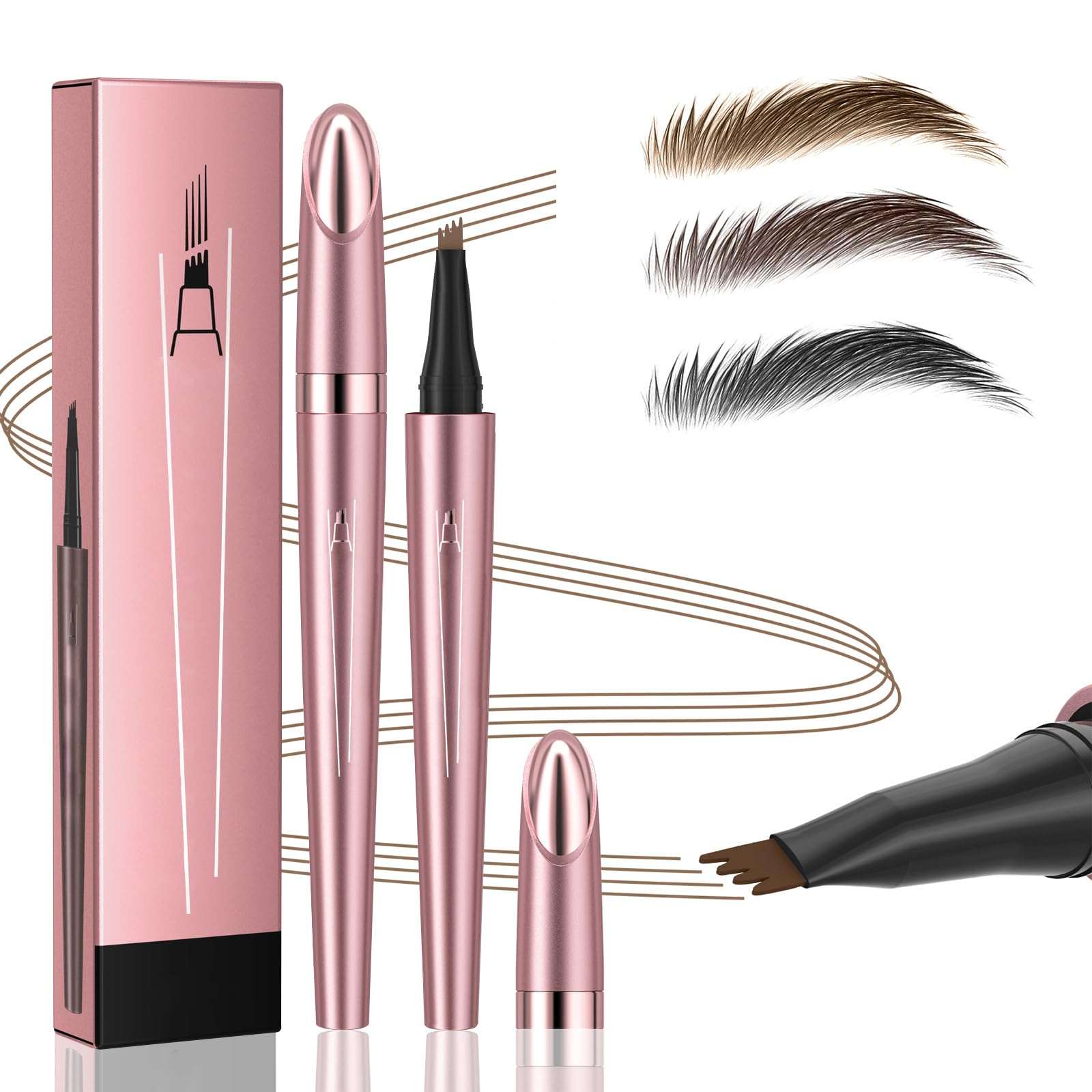 Magic Eyebrow Pencil, Waterproof Microblading Eyebrow Pen for Women with 4 Fork Tip for Natural-Looking Hair-Like Defined Brows Effortlessly (Dark Brown) - Image 1