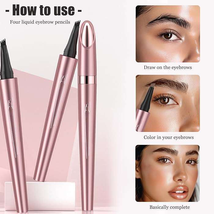 Magic Eyebrow Pencil, Waterproof Microblading Eyebrow Pen for Women with 4 Fork Tip for Natural-Looking Hair-Like Defined Brows Effortlessly (Dark Brown) - Image 4