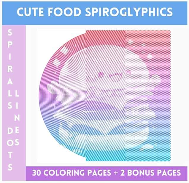 Cute Food Spiroglyphics Spirals Lines Dots: One Color Coloring Book With Unique Ilustraions To Discover - Image 1