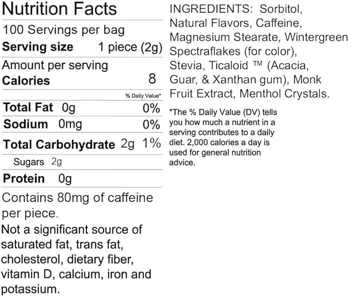 Maax Caffeine Mints | 80mg of caffeine per piece | Spearmint | 100 total pieces per bag - Image 2