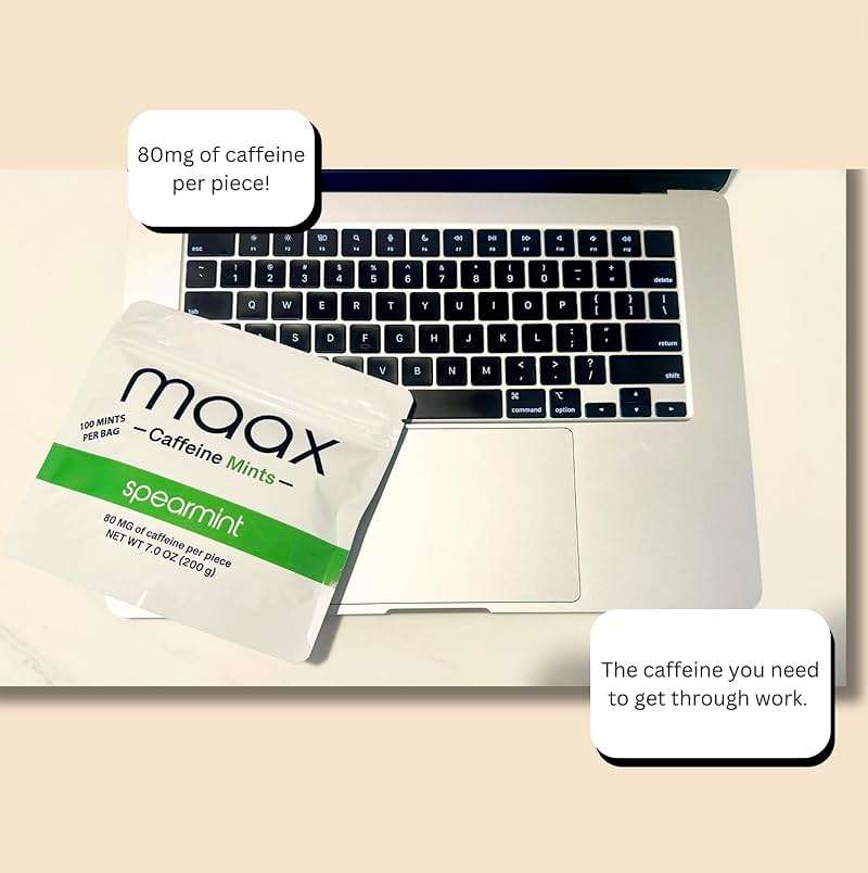 Maax Caffeine Mints | 80mg of caffeine per piece | Spearmint | 100 total pieces per bag - Image 4