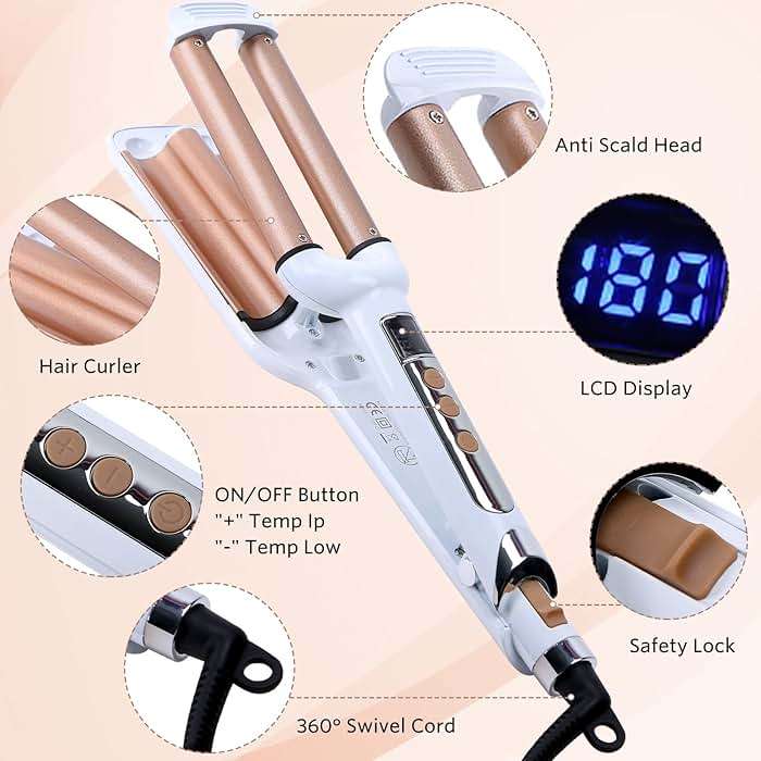 3 Barrel Hair Crimper Iron Professional Curling Wand 0.6 Inch Ceramic Fast Heating Crimping Iron for Deep Waves Valentines Gifts - Image 2