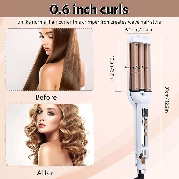3 Barrel Hair Crimper Iron Professional Curling Wand 0.6 Inch Ceramic Fast Heating Crimping Iron for Deep Waves Valentines Gifts - Image 3