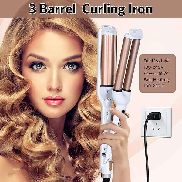 3 Barrel Hair Crimper Iron Professional Curling Wand 0.6 Inch Ceramic Fast Heating Crimping Iron for Deep Waves Valentines Gifts - Image 5