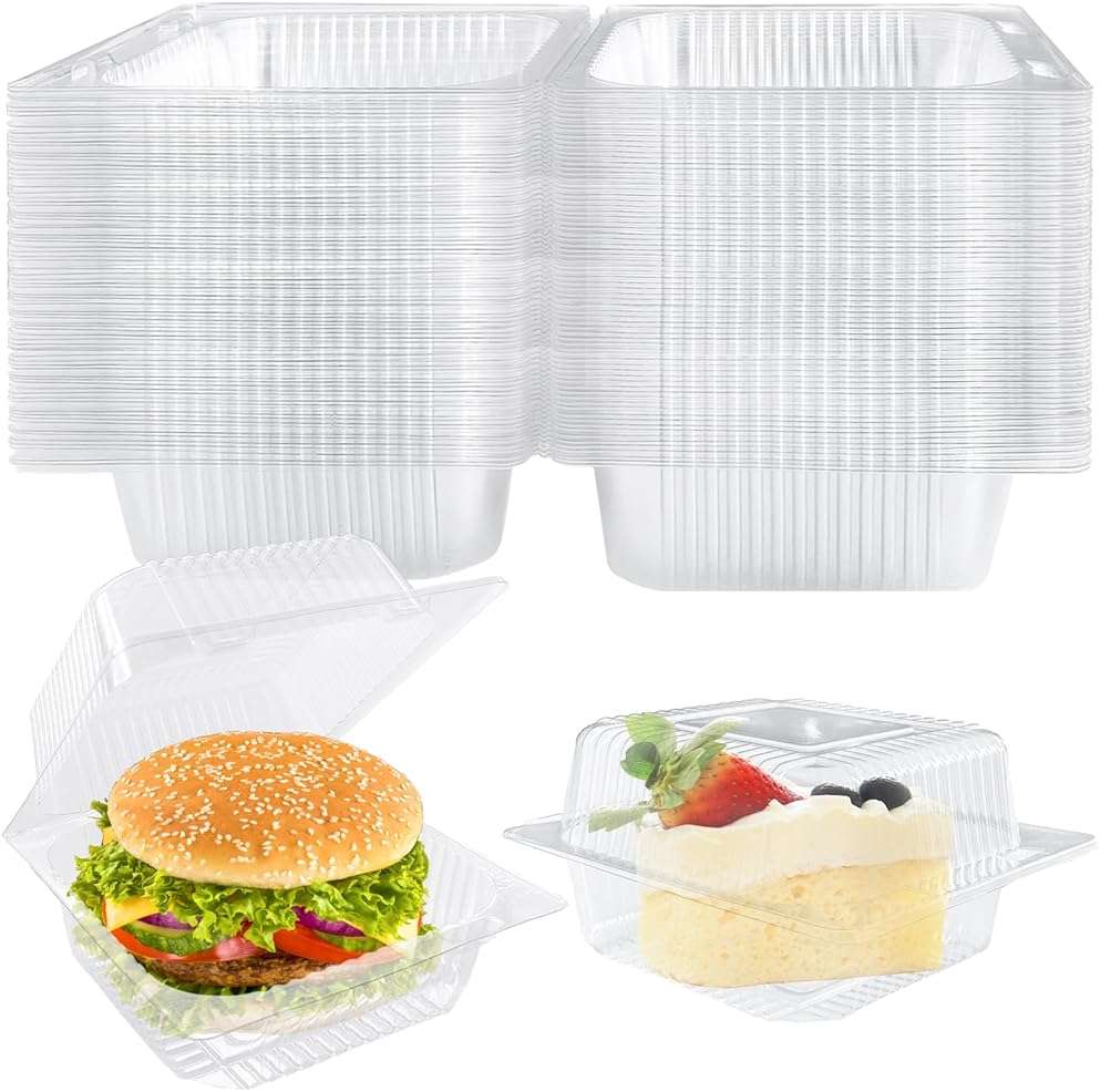 Jizvxe 50 Pcs Clear Plastic Take Out Containers,Clear Plastic Square Hinged Food Container with Lids,Disposable Clamshell Dessert Containers for Salad,Pasta,Hamburger(5.3 x 4.7 x 2.8 in) - Image 1