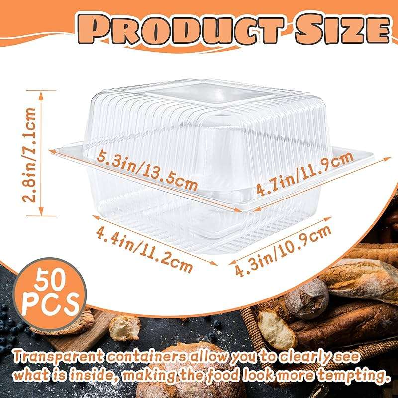 Jizvxe 50 Pcs Clear Plastic Take Out Containers,Clear Plastic Square Hinged Food Container with Lids,Disposable Clamshell Dessert Containers for Salad,Pasta,Hamburger(5.3 x 4.7 x 2.8 in) - Image 3