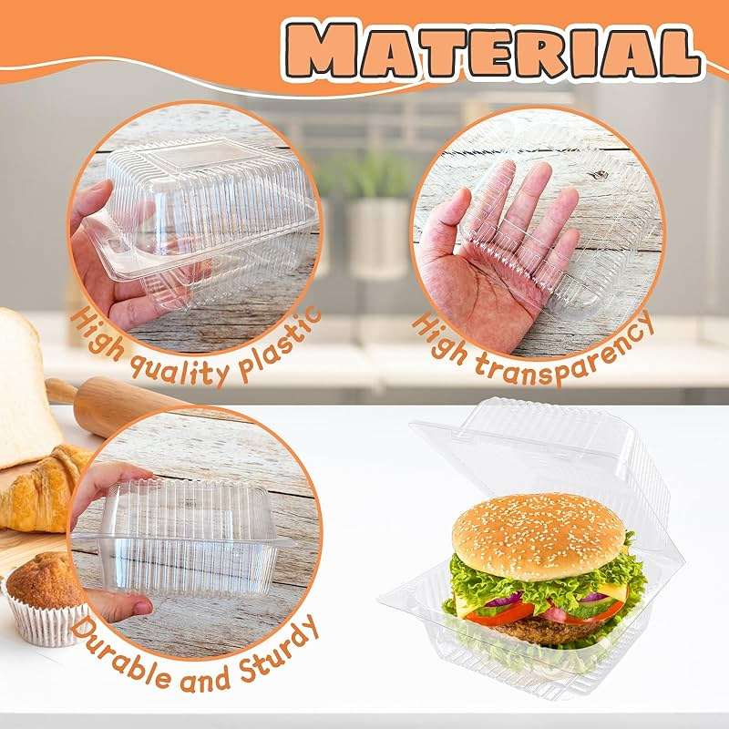 Jizvxe 50 Pcs Clear Plastic Take Out Containers,Clear Plastic Square Hinged Food Container with Lids,Disposable Clamshell Dessert Containers for Salad,Pasta,Hamburger(5.3 x 4.7 x 2.8 in) - Image 4