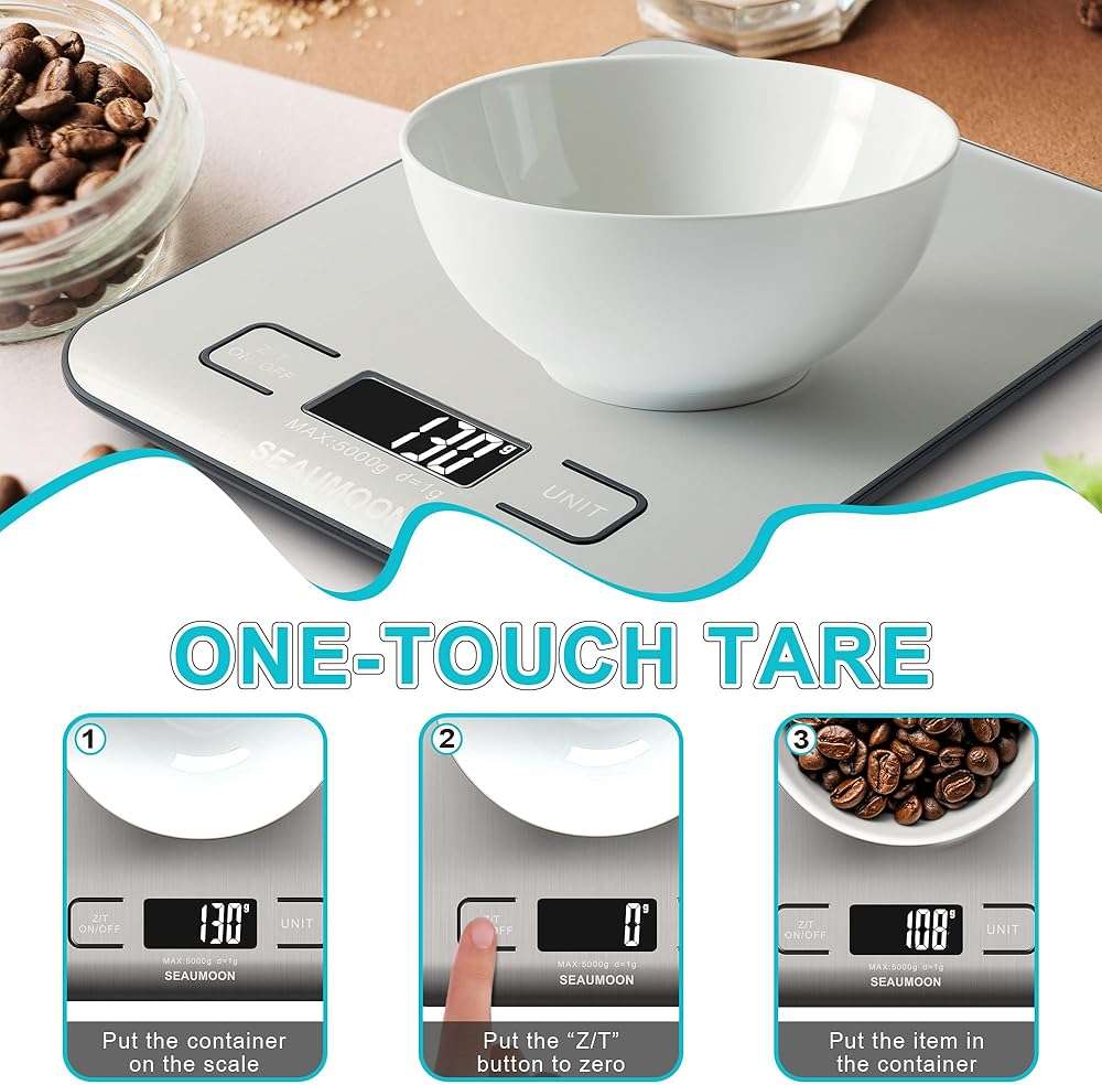 Food Scale Kitchen-Scale 11lb/5kg Food Scale for Kitchen Stainless Steel LCD Display Tare Function (g/oz/ml) for Meal Prep Coffee (Batteries Included) - Image 3