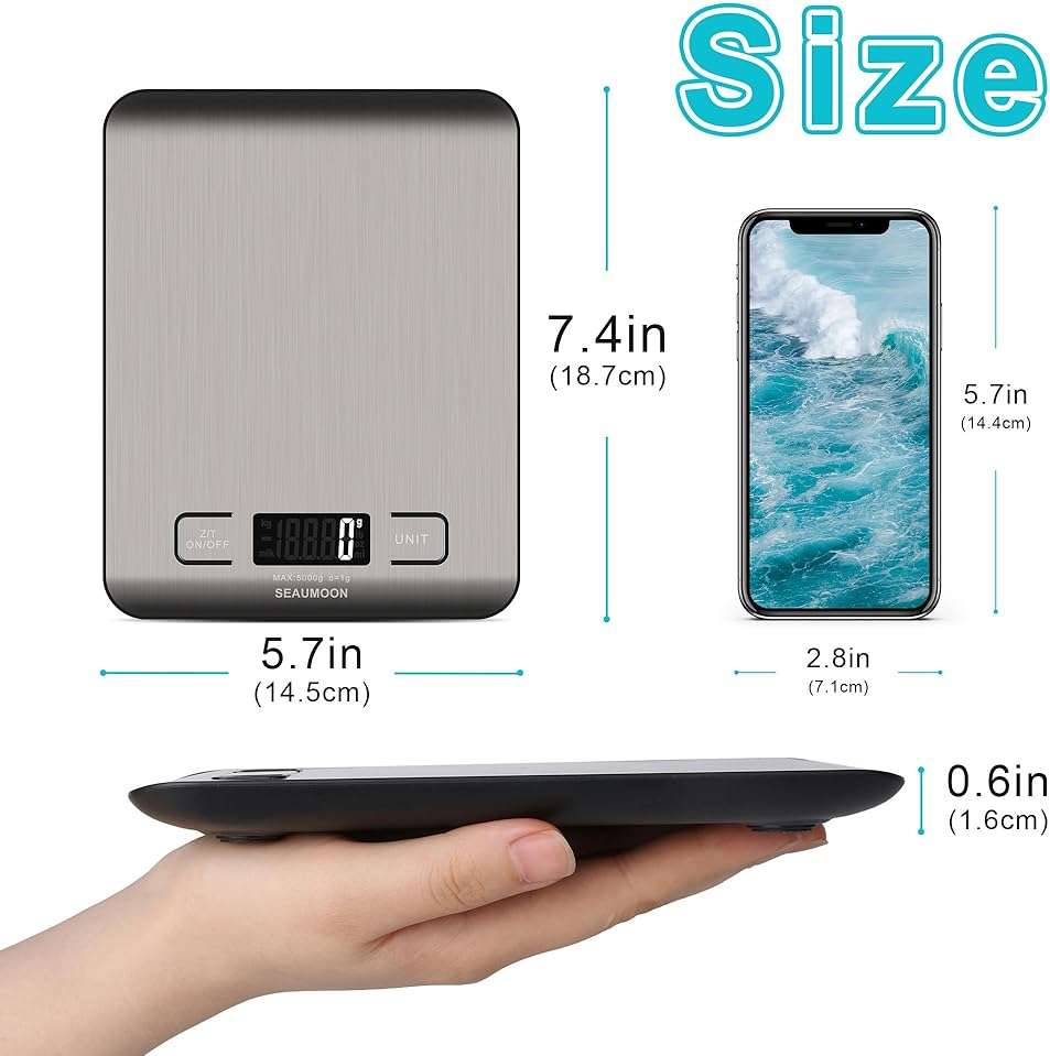 Food Scale Kitchen-Scale 11lb/5kg Food Scale for Kitchen Stainless Steel LCD Display Tare Function (g/oz/ml) for Meal Prep Coffee (Batteries Included) - Image 5