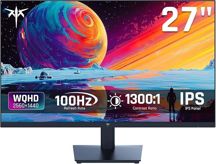 KTC 27 Inch QHD Computer Monitor - 144Hz Gaming PC Monitor 2K, 4000:1 Contrast, 129% sRGB, Adaptive Sync, HDMI DP, Anti-Blue Light, 3-Side Frameless, for Casual Games and Work, VESA Mount H27T27S - Product Image