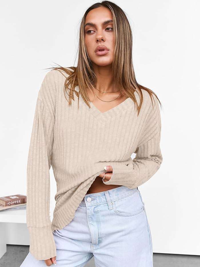 ANRABESS Long Sleeve Shirts for Women V Neck Casual Fall Tops Loose Fit Lightweight Sweaters Tunic Fashion 2025 Clothes - Image 3