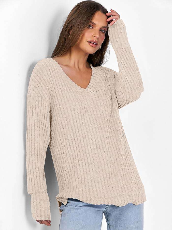 ANRABESS Long Sleeve Shirts for Women V Neck Casual Fall Tops Loose Fit Lightweight Sweaters Tunic Fashion 2025 Clothes - Image 4