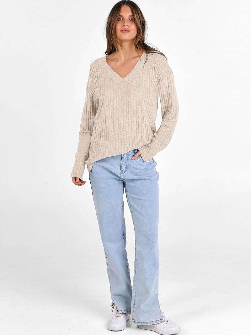 ANRABESS Long Sleeve Shirts for Women V Neck Casual Fall Tops Loose Fit Lightweight Sweaters Tunic Fashion 2025 Clothes - Image 6