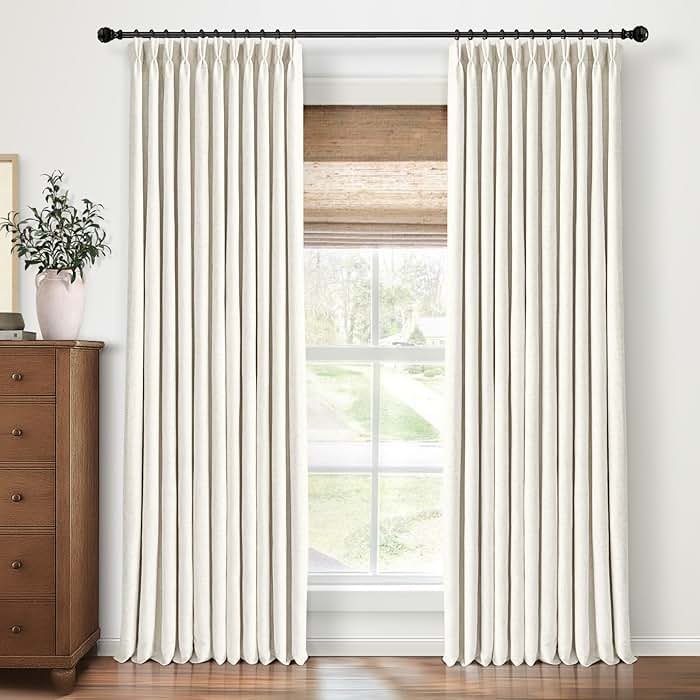 CAPALOCA Natural Linen Pinch Pleated Curtains Blackout, 100% Black Out Curtains 96 inch Long for Bedroom, Blackout Thermal Insulated Pinch Pleated Drapes for Living Room, 40" W x 96" L, 2 Panels Set - Product Image