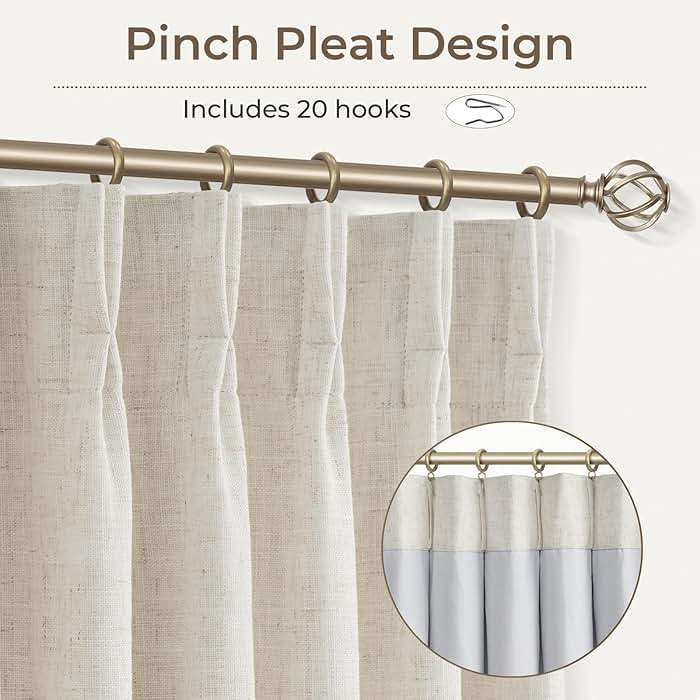 CAPALOCA Natural Linen Pinch Pleated Curtains Blackout, 100% Black Out Curtains 96 inch Long for Bedroom, Blackout Thermal Insulated Pinch Pleated Drapes for Living Room, 40" W x 96" L, 2 Panels Set - Image 3