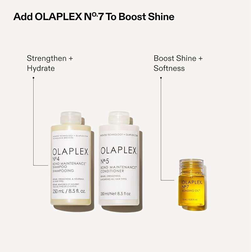 Olaplex Wash and Shine Hair Kit: No. 4, 5, 7, Shampoo & Conditioner Set to Cleanse, Hydrate, & Control Frizz Up to 72 Hours, Bonding Oil for Shine & Protect, For All Hair Types - Image 3