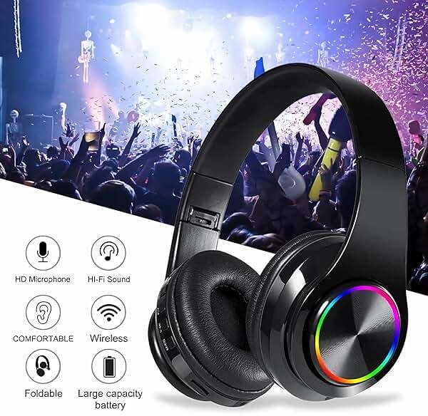 Fragolucyou Wireless Bluetooth Headphones-Colorful Light,Stereo | Foldable,Bluetooth 5.0,10 m Range,Stereo Surround,Built-in Microphone,Comfortable affixed Ears - Image 4
