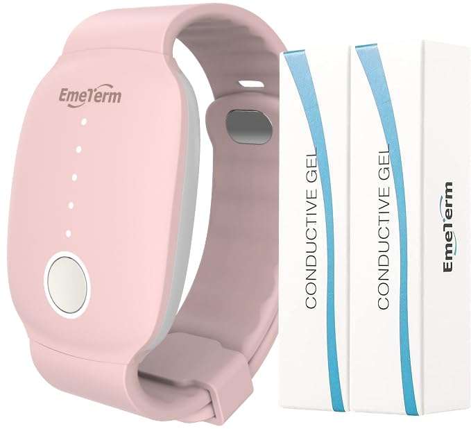 EmeTerm Fashion Pink Anti-Nausea Wristband Relieve Morning Motion Travel Sickness Rechargeable Drug Free Bands without Side Effects - Extra 2pack Conductive Gel - Image 1