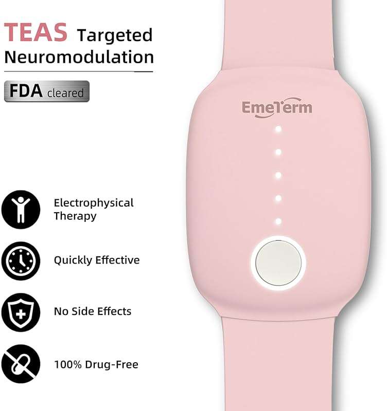 EmeTerm Fashion Pink Anti-Nausea Wristband Relieve Morning Motion Travel Sickness Rechargeable Drug Free Bands without Side Effects - Extra 2pack Conductive Gel - Image 3