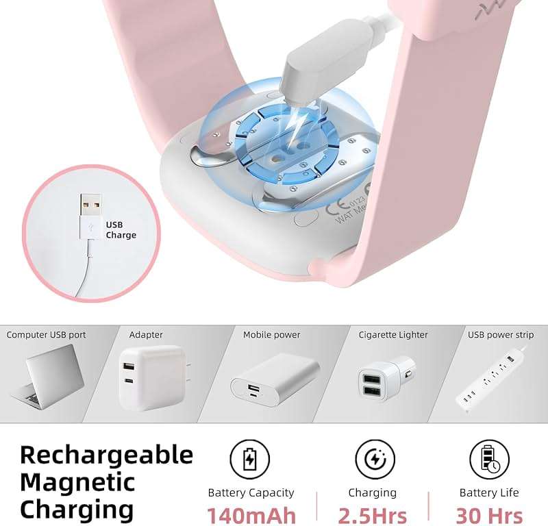 EmeTerm Fashion Pink Anti-Nausea Wristband Relieve Morning Motion Travel Sickness Rechargeable Drug Free Bands without Side Effects - Extra 2pack Conductive Gel - Image 5