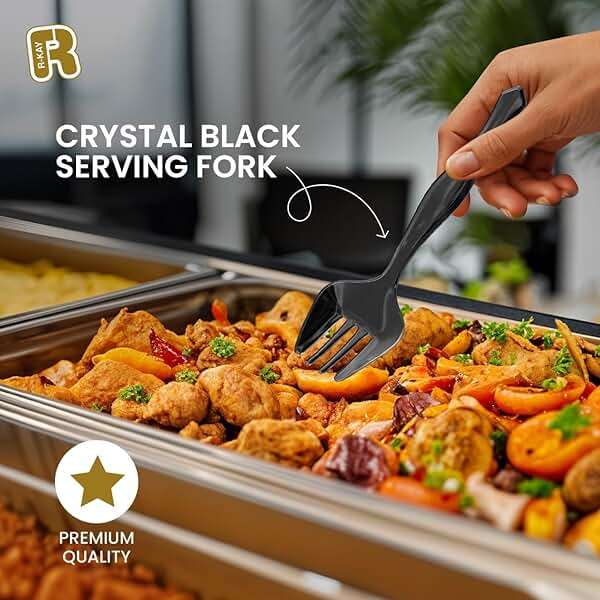 18 Pcs Black Plastic Serving Utensils Set - 6 Black Plastic Serving Spoons, 6 Black Tongs And 6 Forks - Heavy Duty Black Disposable Serving Utensils Set For Parties - Image 3