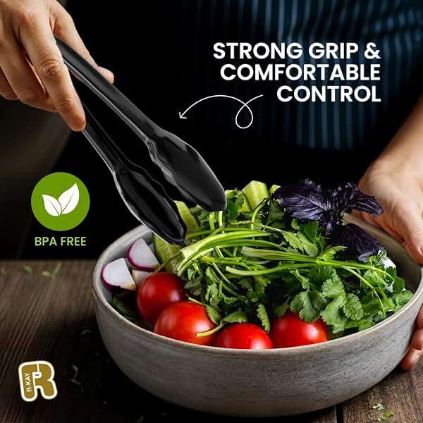 18 Pcs Black Plastic Serving Utensils Set - 6 Black Plastic Serving Spoons, 6 Black Tongs And 6 Forks - Heavy Duty Black Disposable Serving Utensils Set For Parties - Image 4