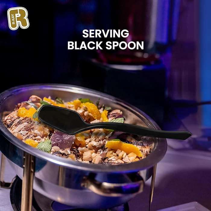 18 Pcs Black Plastic Serving Utensils Set - 6 Black Plastic Serving Spoons, 6 Black Tongs And 6 Forks - Heavy Duty Black Disposable Serving Utensils Set For Parties - Image 6