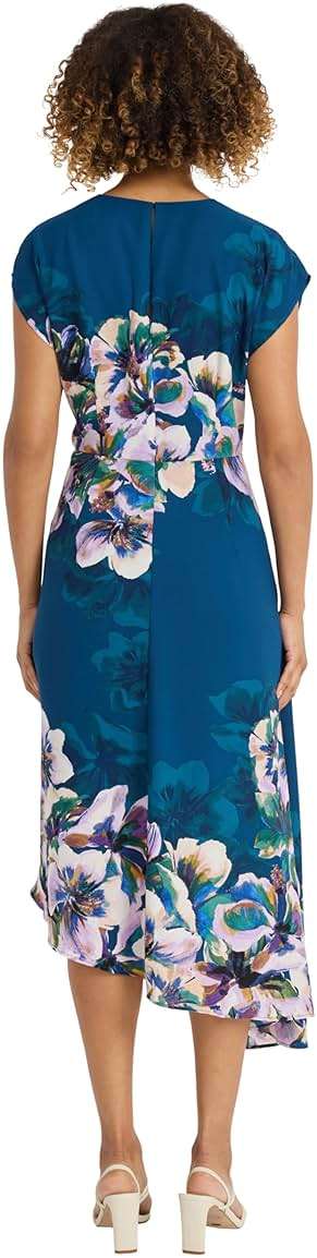 Maggy London Women's Floral Midi Dress for Women - Sleeveless with Ruched Waist, Asymmetric Ruffle Hem, Floral Dress for Women - Image 2