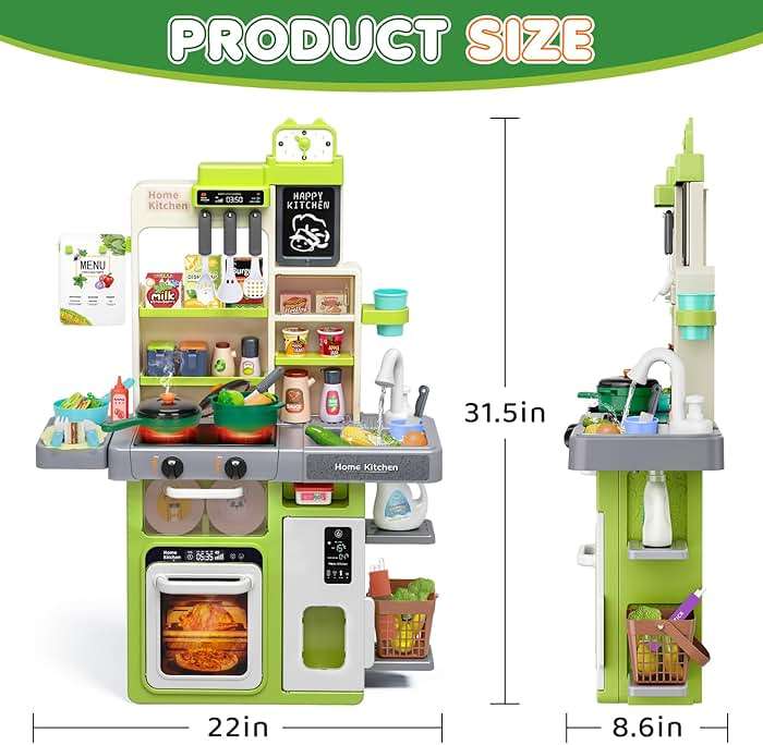 Kids Play Kitchen Set, Toddler Kitchen Playset with Sound & Light, Cooking Stove with Steam, Play Sink, Play Food Toy and Kitchen Accessories, Kitchen Toy for Kids Girls Boys (31.5 * 22 * 8.6in) - Image 3