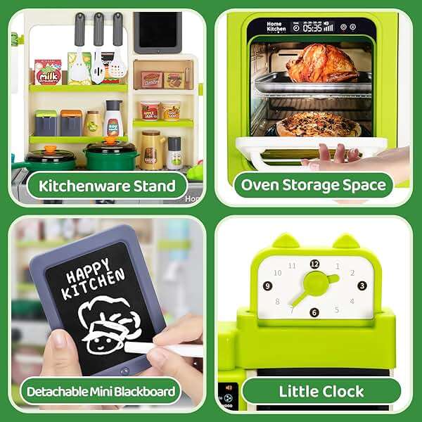 Kids Play Kitchen Set, Toddler Kitchen Playset with Sound & Light, Cooking Stove with Steam, Play Sink, Play Food Toy and Kitchen Accessories, Kitchen Toy for Kids Girls Boys (31.5 * 22 * 8.6in) - Image 6