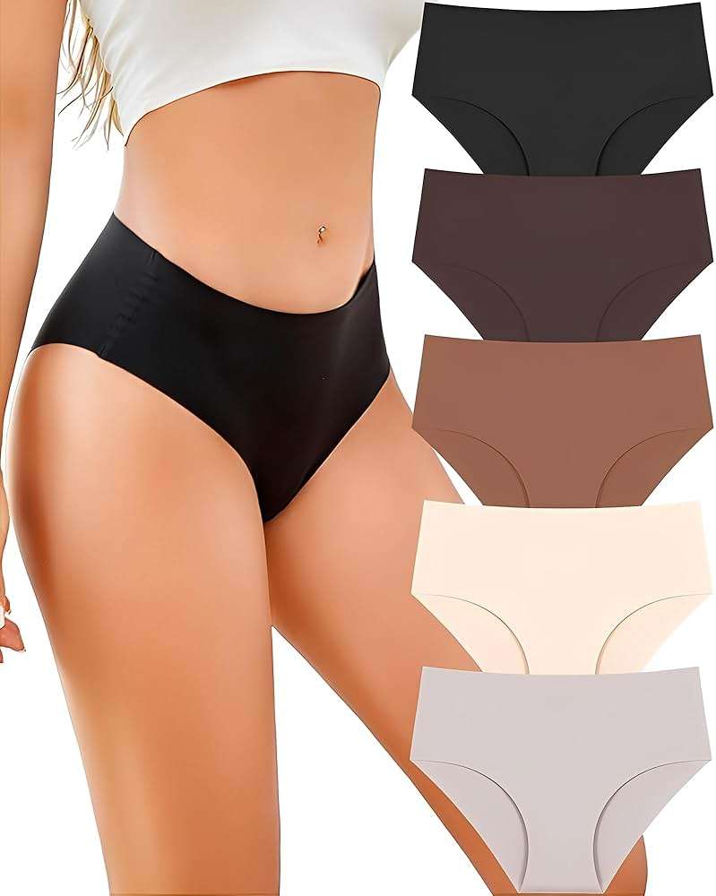 UNDER THE SEA Seamless Underwear for Women Mid Rise Brief Sexy No Show Bikini Panties Womens Cheeky 5 Pack XS-XL… - Image 1