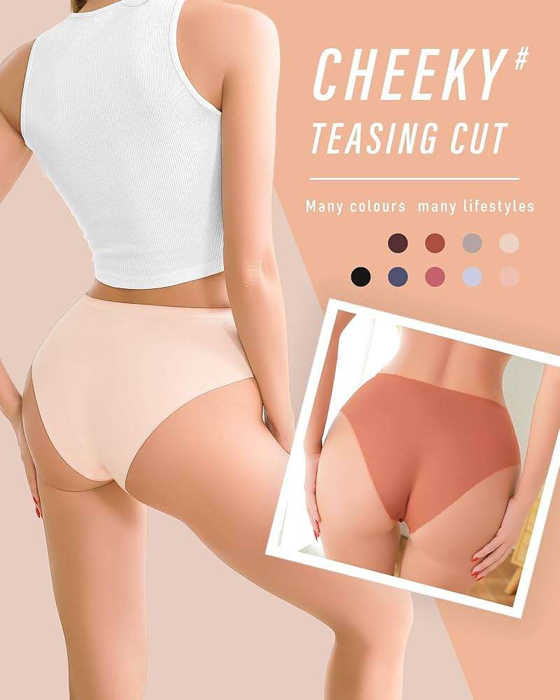 UNDER THE SEA Seamless Underwear for Women Mid Rise Brief Sexy No Show Bikini Panties Womens Cheeky 5 Pack XS-XL… - Image 2
