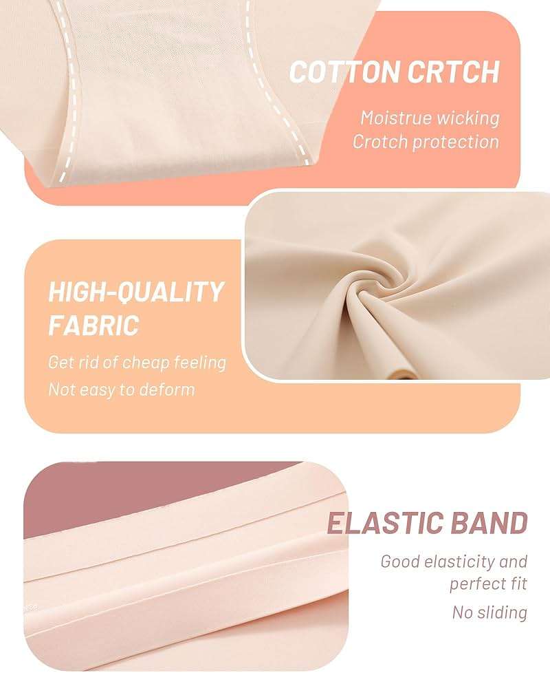 UNDER THE SEA Seamless Underwear for Women Mid Rise Brief Sexy No Show Bikini Panties Womens Cheeky 5 Pack XS-XL… - Image 3