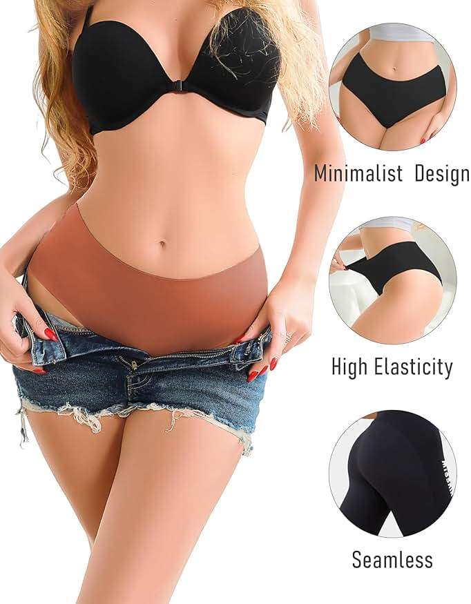 UNDER THE SEA Seamless Underwear for Women Mid Rise Brief Sexy No Show Bikini Panties Womens Cheeky 5 Pack XS-XL… - Image 4