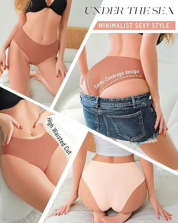 UNDER THE SEA Seamless Underwear for Women Mid Rise Brief Sexy No Show Bikini Panties Womens Cheeky 5 Pack XS-XL… - Image 5