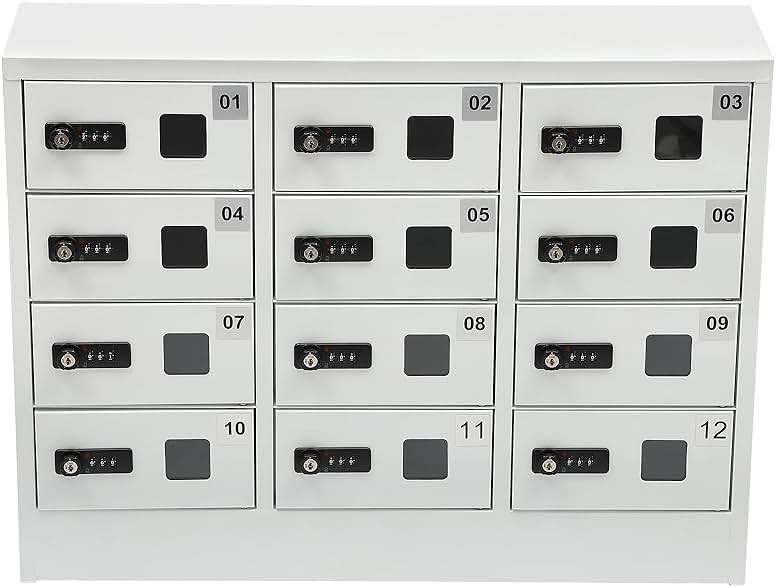 Knwigoe 12 Slot Cellphone Charging Station,Cell Phone Locker,Cellphone Charging Cabinet with 3 in 1 Charging Cable Combination Lock QC3.0 Fast Charging for Office Classroom - Image 1