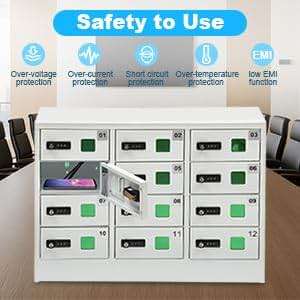 Knwigoe 12 Slot Cellphone Charging Station,Cell Phone Locker,Cellphone Charging Cabinet with 3 in 1 Charging Cable Combination Lock QC3.0 Fast Charging for Office Classroom - Image 3