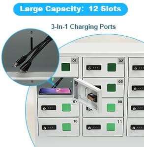 Knwigoe 12 Slot Cellphone Charging Station,Cell Phone Locker,Cellphone Charging Cabinet with 3 in 1 Charging Cable Combination Lock QC3.0 Fast Charging for Office Classroom - Image 5