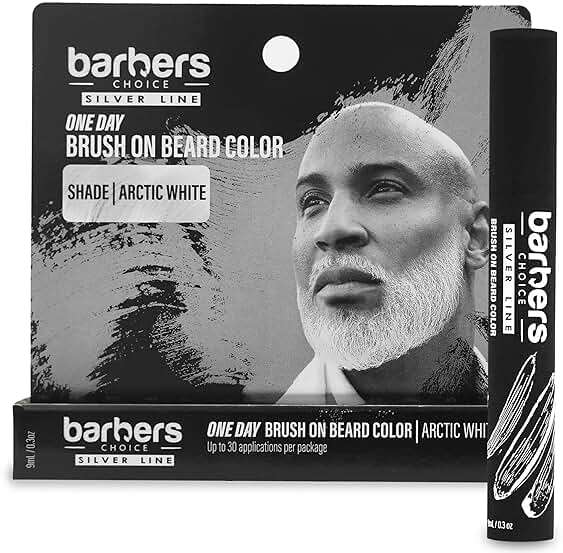 Barbers Choice Silver Line, Facial Hair Brush on Temporary Color for Silver Fox Men- Instantly Brighten White Beards, Mustache & Sideburns, Less Yellow, Easy Application, Arctic White - Image 1