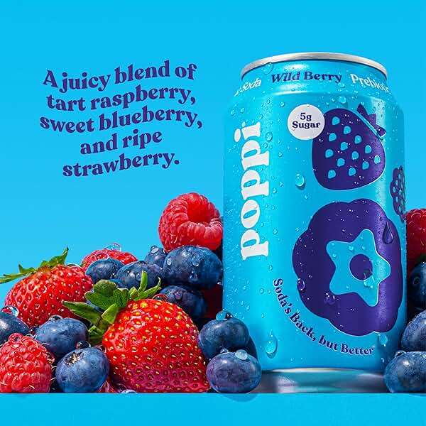 Poppi Prebiotic Soda, Sparkling Water & Fruit Juice, Wild Berry, 12 Oz, 12 Pack - Image 3