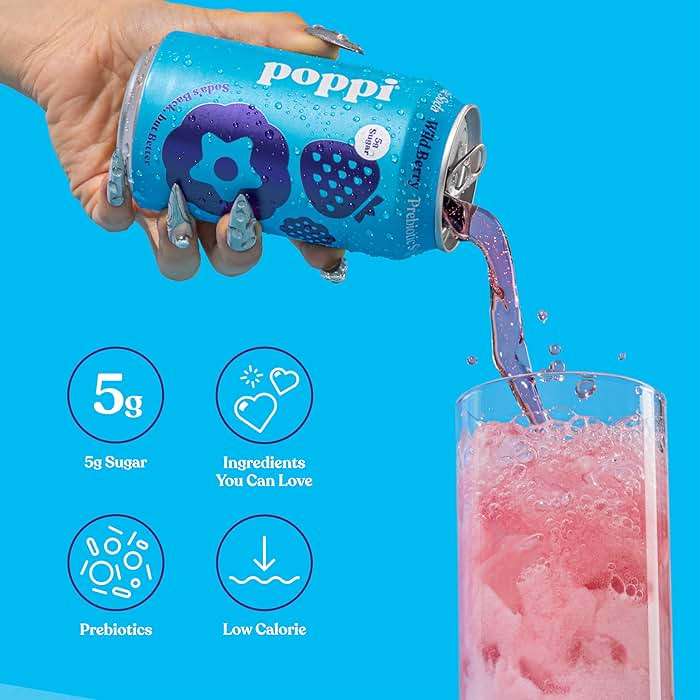 Poppi Prebiotic Soda, Sparkling Water & Fruit Juice, Wild Berry, 12 Oz, 12 Pack - Image 4