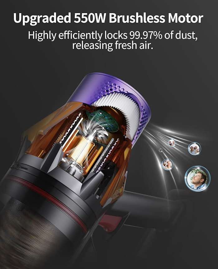 Cordless Vacuum Cleaner, 600W 50KPA 65Mins Cordless Stick Vacuum Cleaner With Touch Screen, Self-Standing,Wall Mount Charging, Handheld Vacuum Cleaners for Home/Pet Hair/Carpets/Hard Floors(X7A) - Image 5