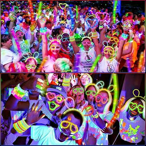 SHQDD Party Supplies, Glow in the Dark Party Favors for Adults Kids, 27 Carnival Accessories, 56 LED Light Up Toys Bulk, 100 Glow Sticks Party Pack, Neon Party Supplies & Decorations - Image 3