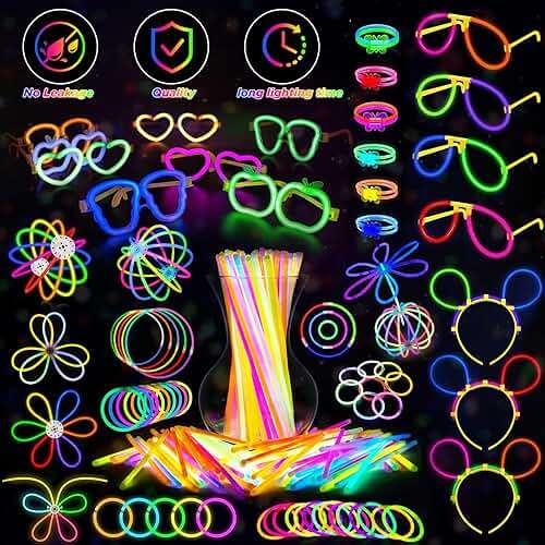 SHQDD Party Supplies, Glow in the Dark Party Favors for Adults Kids, 27 Carnival Accessories, 56 LED Light Up Toys Bulk, 100 Glow Sticks Party Pack, Neon Party Supplies & Decorations - Image 5